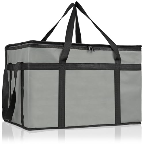 PEASUG Insulated Bags for Food Delivery, XXXL Pizza Delivery Bags, Large Capacity Cooler Bag Keep Food Warm for Grocery Shopping and Catering, Foldable, Heavy-Duty (Black) - color: Grey, size: XXX-Large
