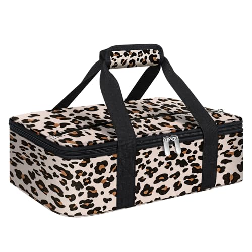 Insulated Casserole Carrier, Portable Casserole Carrier for Hot or Cold Food Lunch Tote Warmer or Cooler Bag, Lasagna Lunch Bag for Potluck Parties- Fits 9" x 13" Baking Dish-Leopard - color: Leopard, size: 16x10x4 in