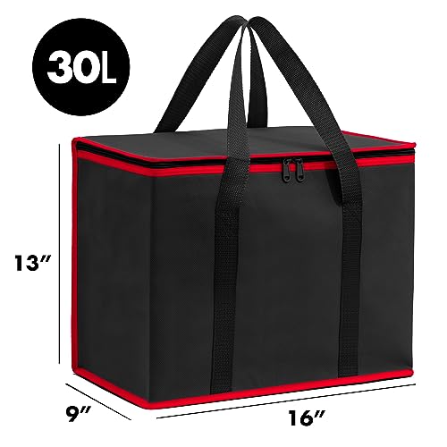 Carrywell (Not Made In China) Insulated Reusable Grocery Bags 2-Pack, Catering and Delivery Bag For Hot and Cold Food, Collapsible Thermal Tote For Doordash - color: Black With Red Trim, size: 2 pack, style: XL Insulated