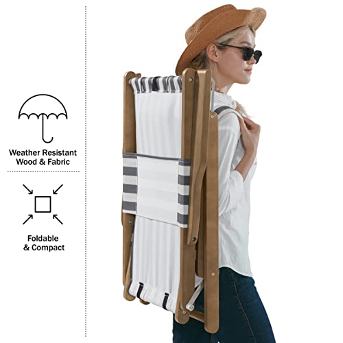 Lavish Home Beach Chair - Outdoor Weather-Resistant Wood Folding Chair with Backpack Straps - 4-Position Reclining Seat - Beach Essentials (Gray) - color: Grey, style: Set of 1