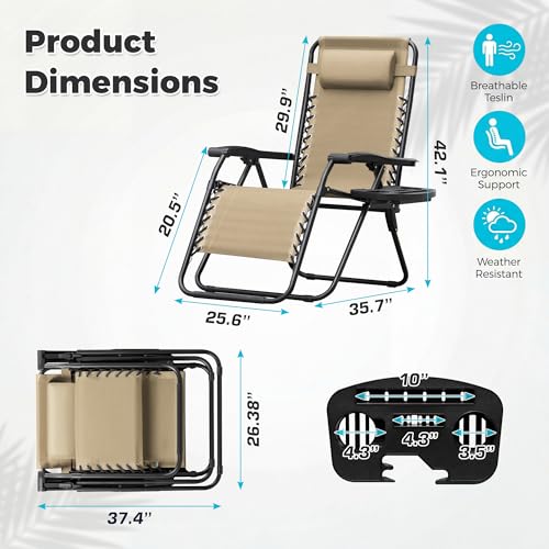 Homall Zero Gravity Chair Patio Folding Lawn Outdoor Lounge Gravity Camp Reclining Lounge Chair with Cup Holder Pillows for Poolside Backyard and Beach Set of 4 (Beige) - color: Beige, size: 4 PCS