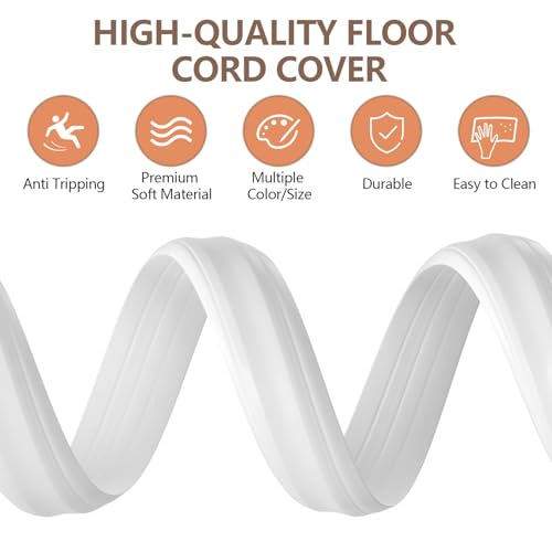 AGPTEK Heavy Duty Floor Cable Cover Cable Protector, 6.5 Ft Floor Cord Protector 3 Channels Floor Cord Cover (Mid Channel 0.93") Contains Cords, Cables and Wires, Good for Office, Home, or Outdoor - color: White