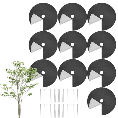 Tree Mulch Ring - Root Protector with Ground Nails, Mat Protection Cover, Moisture Retention Barrier, Soil Erosion Guard | Durable Landscape Hardware for Garden Yard & Outdoor Lawn Flowerbed - color: Black