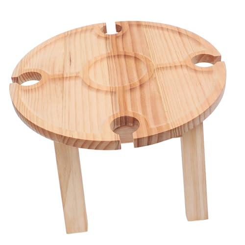 ZJchao Wine Picnic Table, Birch Wood Portable Folding Table,Couples,Friends,Families,Outdoors,Camping,Boating,Beach,Garden,Lawn,Home,Yard, Lightweight Tray with 4 Glass Holders,