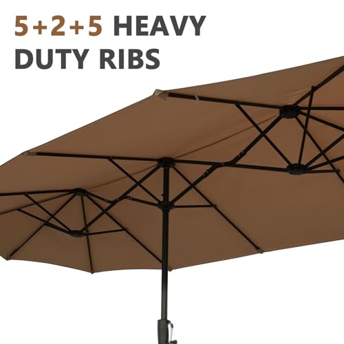 13Ft Large Patio Umbrella Outdoor Double-Sided Market Umbrella w/Easy Crank for Yard, Poolside, Deck, Coffee - color: Coffee, size: 13FT Umbrella