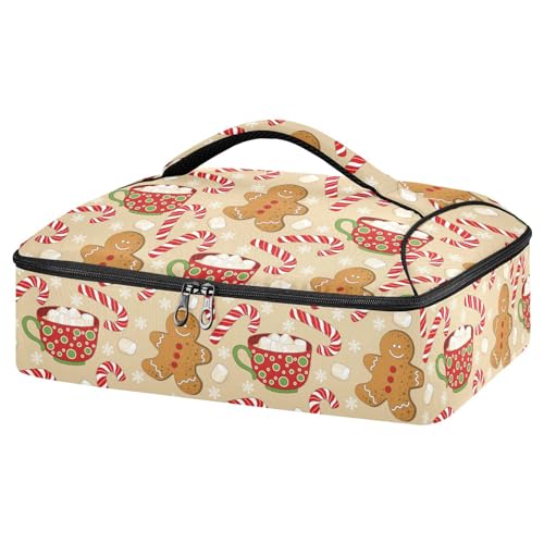 Christmas Gingerbread Man Pizza Bag Thermal Tote Winter Candy Cane Xmas Insulated Casserole Cookware Carrier for Hot or Cold Food Fits 15" x 11" Baking Dish for Pockluck, Parties, Picnic, and Cookouts - color: Gingerbread man