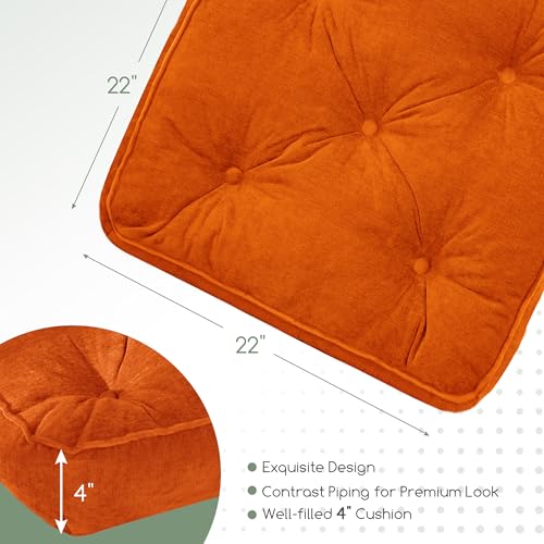 HIGOGOGO Large Floor Pillow Cushion for Adults, Meditation Cushion Pillow with Handle, Lustrous Chenille Tufted, Square Floor Sitting for Tatami Living Room or Yoga, 22x22 Inch, Orange - color: Square Orange, size: 4" Thick(pack of 1)