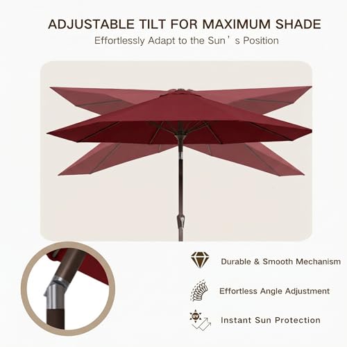 Kingdura 9FT Outdoor Patio Umbrella, Market Table Umbrella with Push Button Tilt and Crank, 8 Sturdy Fiberglass Ribs, UV Protection for Pool, Lawn, Deck, Backyard, Garden (Dark red) - color: Dark red, size: 9 Ft