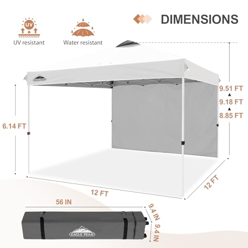 EAGLE PEAK Commercial Canopy 12x12 Pop Up Canopy Tent with 1 Sidewall, Easy Setup Heavy Duty Instant Event Shelter for Vendors & Markets, Outdoor Sun Shade, White - color: White, size: 12x12