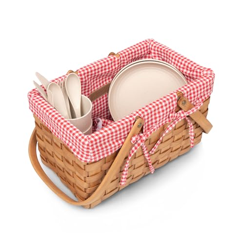 PICNIC TIME Piccola Picnic Basket, Picnic Basket, Wicker Basket, (Red & White Gingham)