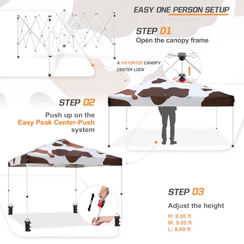 EAGLE PEAK Pop Up Canopy Tent with Wheeled Carry Bag, 8 Stakes, 4 Ropes, 4 Weight Bags, Easy Set Up Tent Canopy, 10x10 ft, 100sqft of Shade, Brown Cow Print - color: Brown Cow Print, size: 10x10