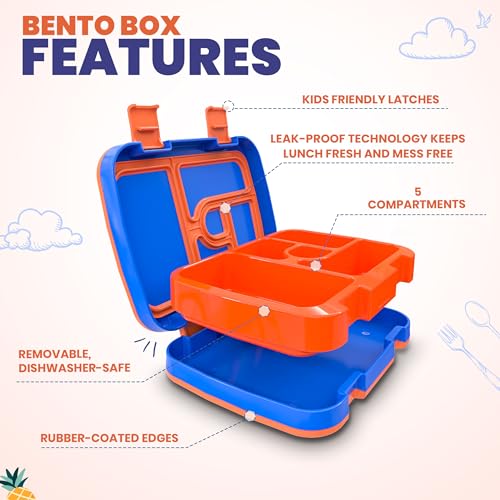 YOLAY Bento Box for Kids Lunch Box Leak-Proof, 5-Compartment Lunch Box Kids for Ages 3-10, Durable with Anti-Slip Base, Suitable for Schools, Outdoor and Travel (Mermaid) (Robo) - color: Robo
