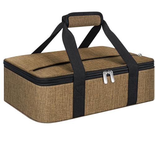 Insulated Casserole Carrier, Portable Casserole Carrier for Hot or Cold Food Lunch Tote Warmer or Cooler Bag, Lasagna Lunch Bag for Potluck Parties- Fits 9" x 13" Baking Dish-Coffee - color: Coffee, size: 16x10x4 in