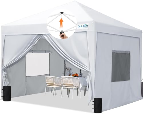 Quictent Privacy 10x10 Pop up Canopy Tent with Sidewalls and Roll-up Ventilated Windows, One Person Easy Setup, Outdoor Commercial Gazebo Shelter Enclosed Waterproof, Bonus 4 Sandbags - color: White, size: 10x10ft