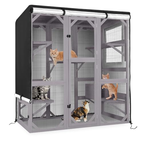 Catio Cover,65" L x 34.5" W x 70.5" H Cover for Catio Outdoor Cat Enclosure Waterproof, 420D Cat Cage Covers for Aivituvin Catios, Outdoor Cats Enclosure Covers(Black)(Catios Not Included) - size: 65"Lx34.5"Wx70.5"H for Aivituvin