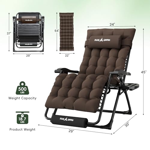 Amopatio Oversized Padded Zero Gravity Chair, XL 29In Reclining Camping Lounge Chair w/Removable Cushion&Headrest, Upgraded Lock and Footrest, Folding Patio Recliner for Indoor Outdoor, Charcoal - color: Charcoal XL, size: 29in