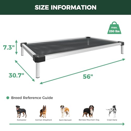 FXW TitanNest Chew-Proof Elevated Dog Bed, Raised Cot for Indoor/Outdoor/Camping Use, Durable & Waterproof Cooling Pet Bed for Extra Large Dogs, 56.0" L x 31.0" W x 7.3" H, Black - size: X-large Dog (56.0"l X 31.0"w X 7.3"h)