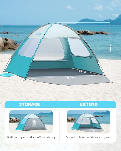 OutdoorMaster Beach Tent for 3/4/6/8 Person - Easy Setup Sun Shade Shelter, Portable Beach Shade Sun Canopy with UPF 50+ UV Protection, Removable Skylight Family Size - color: Olive Green, size: 4 Person