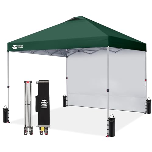 CROWN SHADES 12x12 Pop Up Canopy Tent Instant Commercial with 150D Silver Coated Fabric Including 1 Removable Sidewall, 4 Ropes, 8 Stakes, Weight Bags, STO 'N Go Bag, Forest Green - color: Forest Green, size: 12x12FT