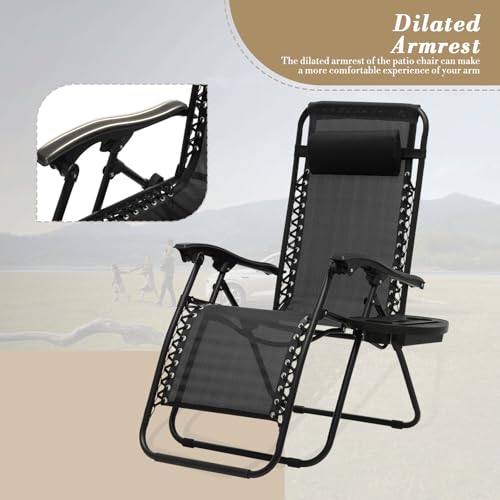Athena Collection Zero Gravity Outdoor Lounge Chair Set of 2 with Side Table, 25" Width Pool Lounge Lawn Chairs Reclining with Cup Holder, Outdoor Chaise for Beach Patio Backyard Outside, Black - color: Black, style: 25" Width