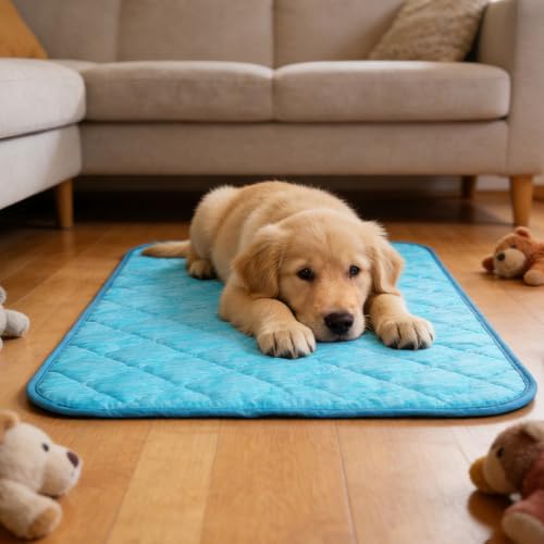 Dog Cooling Mat for Summer: Outdoor Dog Cooling Pad, Washable Cooling Mat for Dogs, Cooling Dog Bed for Kennel, Waterproof Pet Cooling Mat, Blue Pet Blanket Medium Dogs