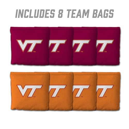 YouTheFan Officially-Licensed NCAA Set of 8 Cornhole Bags - All Weather Dual Sided Slide & Stop - Regulation Size with Carry case - color: Virginia Tech Hokies