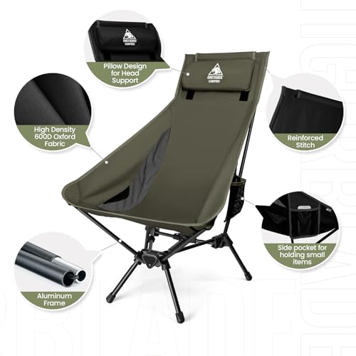 ONETIGRIS Tigerblade High Back Camping Chair with Pillow Design, Comfortable Widened Seat Folding Chair - color: Ranger Green