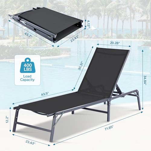 Outdoor Chaise Lounge Chair Set of 2, Foldable & Assemble-Free, 6 Adjustable Positions, Durable Rust-Resistant Frame, Portable Outdoor Pool Lounge Chairs for Pool Patio Beach, Black - color: Black, size: 2-Pack（Basic）