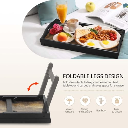 Bed Tray Table Breakfast Trays Serving Tray Bamboo Bed Laptap Floding Legs with Handles and Phone Holders - color: 1 Pack