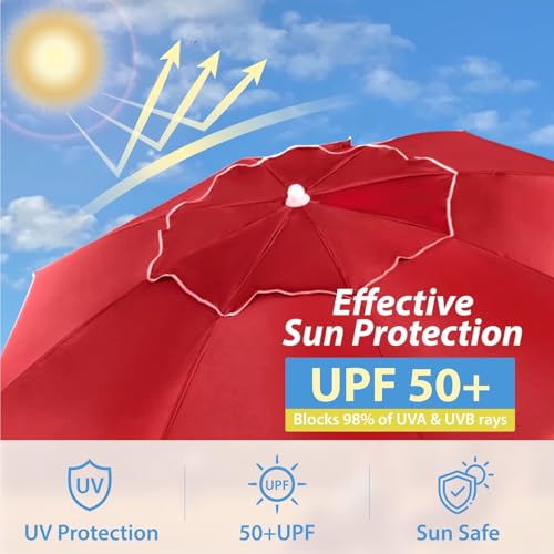 AMMSUN Shade Umbrella, Premium Portable Umbrella with Stand, 6.5ft Lightweight Free Standing Canopy for Sporting Games, Adjustable Instant Sun Protection and Easy to Carry, Red - color: Red