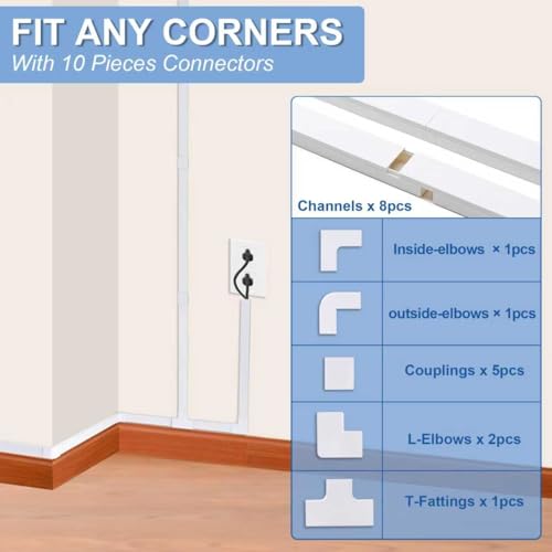 126in Cord Hider Kit, Cord Covers for Wires on Wall, Cable Hider Cord Organizer, Wire Hiders for TV on Wall, Cord Concealer, Cable Cover Wall Wire Management, 8X L15.7 W0.96 H0.58in, White - size: 126in L×0.96in W×0.58in H