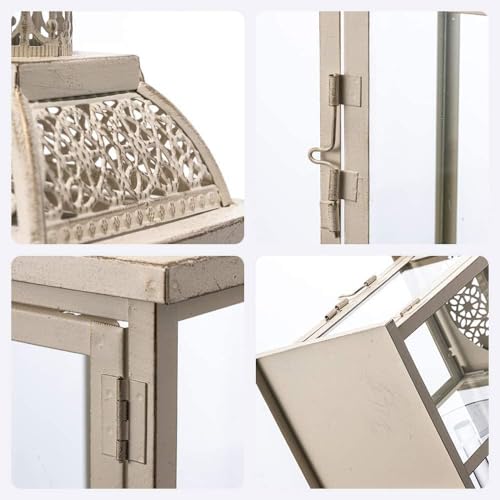 Large Lantern Decorative Outdoor & Indoor, Set of 2 (14’’&10’’) Metal Candle Lanterns Decor, Vintage Hanging Candle Holder for Front Porch Patio Wedding Farmhouse Home, Spring Decoration - color: Begie / 14.4’’h + 9.8’’h