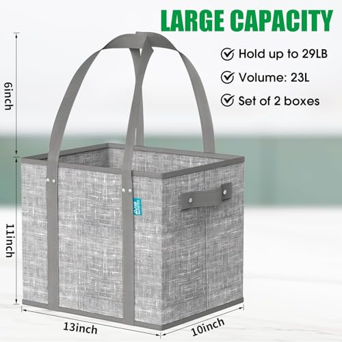 Fab totes Reusable Grocery Bags, Large Foldable Shopping Tote Bags with Reinforced Handles & Hard Bottom,2 Pack, Grey - color: Grey, size: 2 PCS