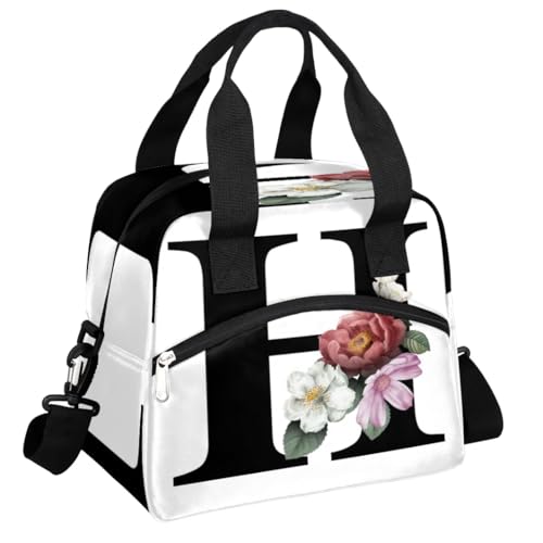 Letter H Insulated Lunch Bag for Women Men Reusable Waterproof Lunch Box Cooler Tote Bag One shoulder portable meal bag Portable Adult Lunchbox for Work Picnic Hiking Beach - color: Letter H