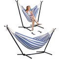 SUNCREAT 2-in-1 Convertible Backyard Fabric Hammock with Stand, Large Hammocks for Outside, Blue White - color: A-blue White