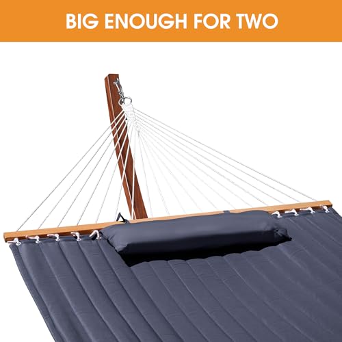 Lazy Daze Hammocks 12 FT 2 Person Double Quilted Hammock with Curved Steel Heavy Duty Stand and Pillow for Outside, Backyard, Patio, 450 Lbs Capacity, Dark Grey - color: Dark Grey