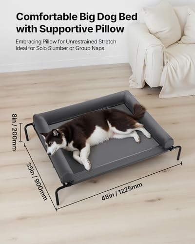 VEVOR Elevated Dog Bed for Large Dogs, Portable Raised Dog Cot with Washable Pillow, Indoor & Outdoor Pet Cooling Raised Hammock Bed with Steel Metal Frame and Breathable Teslin Mesh, XL, Gray - size: XL