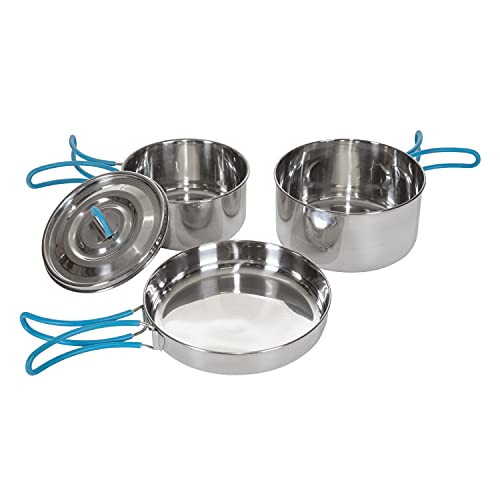 Stansport Stainless Steel Camping Cookware Set – Durable Nesting Mess Kit for Backpacking, Hiking & Outdoor Cooking – Compact Portable Pot & Pan with Carry Bag – Multiple Sizes for Family to Solo Use - style: 5 Piece Silver