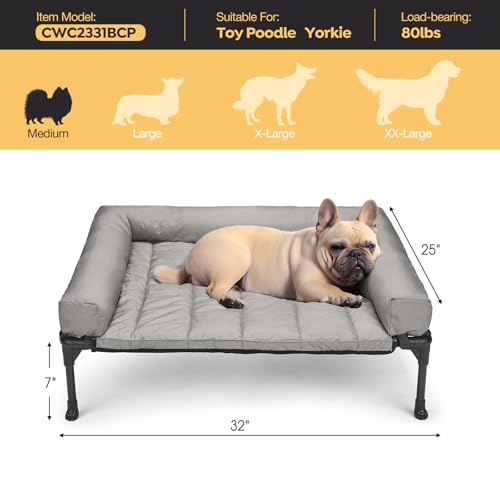 Veehoo Cooling Elevated Dog Bed Add Removable Waterproof Bolster Cushion Mat, Raised Pet Cot with Breathable Teslin Mesh, No-Slip Feet, Dog Couch Bed for Indoor Outdoor, 32x25inches, Grey, CWC2331B - color: Light Grey, size: 32.0"L x 25.0"W x 7.0"Th