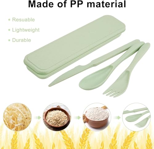 24 Sets Travel Utensils Set with Case, Reusable Spoon Knife Forks Tableware, Portable Plastic Cutlery Set Lunch Box for School Lunch Picnic Camping Daily Use (6 Colors)