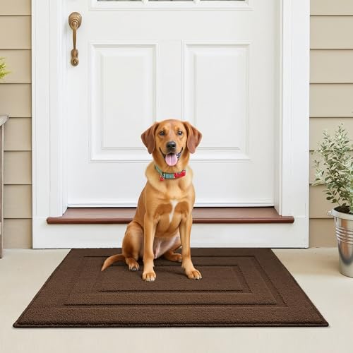 GRANNY SAYS Front Door Mat Outside Entrance, Welcome Matt Non-Slip, Outdoor Door Mats for Entryway, Long Front Porch Mat Low Profile Resist Dirt Easy to Clean, 48"x32", Dark Brown - color: A-dark Brown, size: 2'8" x 3'11" (Rectangular)