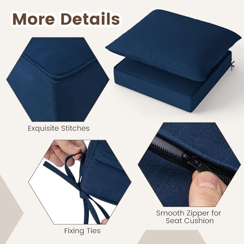 Giantex Patio Cushion Set, Outdoor Chair Seat Pads w/Non-Slip Rope Belts, Detachable Patio Furniture Cushions, Thick Seat Cushion & Back Cushion for Living Room Floor Sofa Patio Garden Chair (Navy) - color: Navy