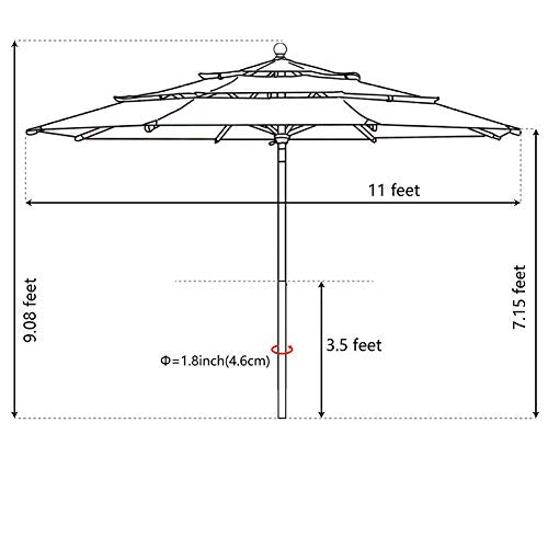EliteShade USA 10-Year-Non-Fading 11ft 3-Tier Market Patio Umbrella, Commercial Grade Outdoor Table Umbrella with Cylinder Push-Up, Windproof & UPF 50+ UV Protection, Heavy Duty Ventilation for Garden, Deck, Pool, Backyard, Beach & Bistro, Black - color: