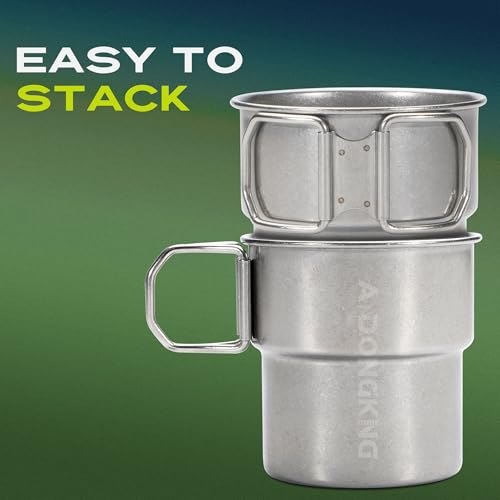 Foldable Camping Cup, 12oz Retro Coffee Mug, 304 Stainless Steel Drinking Cup with Foldable Handles, Outdoor Cookware Pot