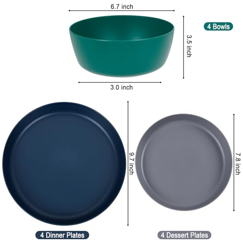 EI 12pcs Wheat Straw Plates,Plastic Plates Reusable,Unbreakable Plastic Plate,Wheat Straw Dinnerware Set,Melamine Plate-Black,Dark Grey,Dark Green,Dark Blue,Dinner, Camping,Picnic - color: Black,Drak Grey,Dark Green and Dark Blue Wheat Straw Plates and Bo