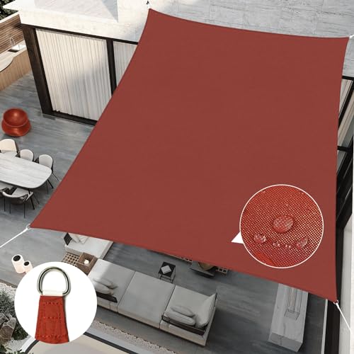 RICHIE Upgrade 8'x10' Sun Shade Sail Rectangle Canopy, Water Resistant & UV Block Sunshade for Outdoor Patio Lawn Beach Garden Carport Backyard Deck Pergola, Rust Red - color: Rust Red, size: 8'x10', style: Rectangle