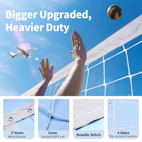 Professional Volleyball Net Outdoor Heavy Duty, All Weather Enhanced, Extended Stainless Steel Cable, Extra Thick Borders, for Backyard Beach Pool Indoor Outdoor- Regulation 32x3FT (Net Only) - color: White