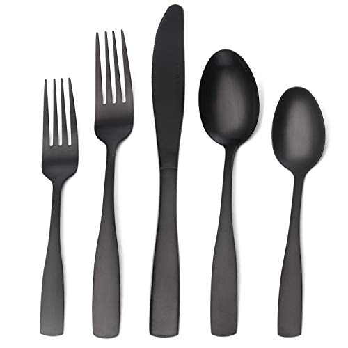 Matte Black Silverware Set, Satin Finish 20-Piece Stainless Steel Flatware set, Tableware Cutlery Set Service for 4, Utensils for Kitchens, Dishwasher Safe - color: Matte Black, size: 20-Piece