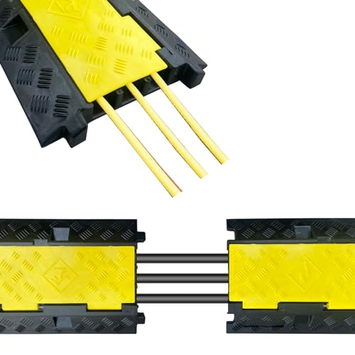 2 Pack Rubber Cable Ramp Hose Cable Protector Ramp 3 Channel 22000Lbs Load Capacity Traffic Speed Bump Wires Power Lines Extension Cord Cover for Indoor Outdoor - color: 22000Lbs-3Channel-2Pack