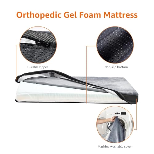 Amazon Basics Dog Bed with Cooling Gel Memory Foam, Machine Washable Removable Cover, Anti-Slip Bottom, Pressure-Relief Support for Dogs up to 90lbs, Extra Large (41" x 29"), Grey - color: Grey, size: Extra Large, style: Mattress Bed